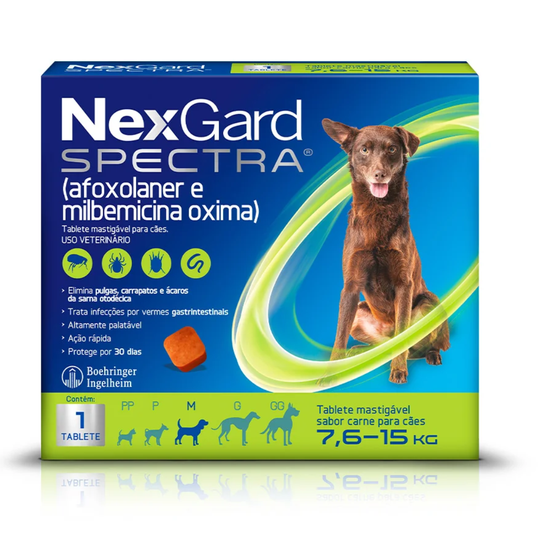 NexGard Spectra Antipulgas, Carrapatos e Vermifugo para Cães de 7,6 a 15 Kg