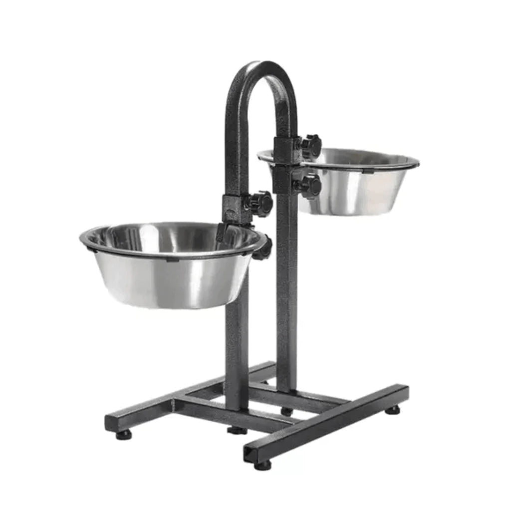 Comedouro Duplo Elevado e Ajustável de Inox