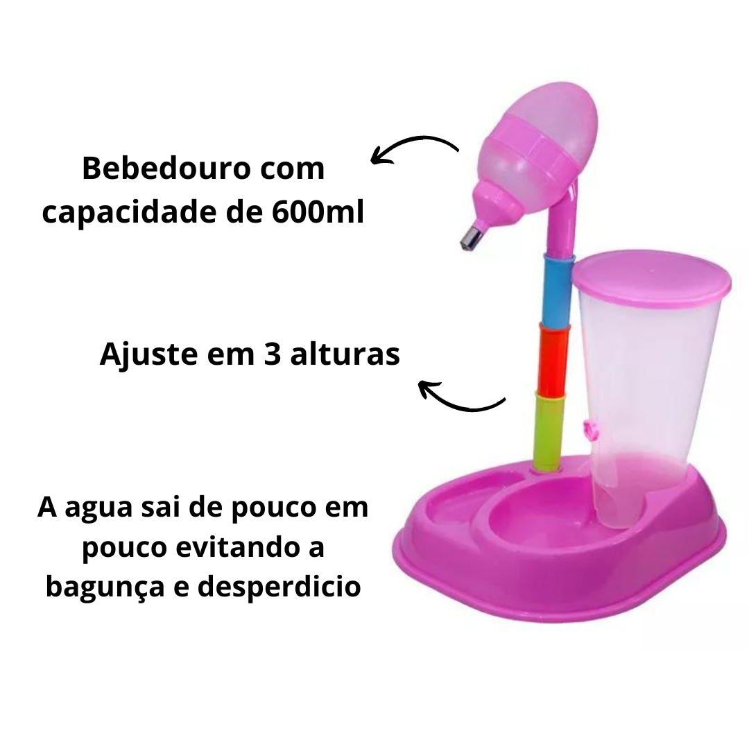 Comedouro Com Dosador e Bebedouro Savana Pet Rosa