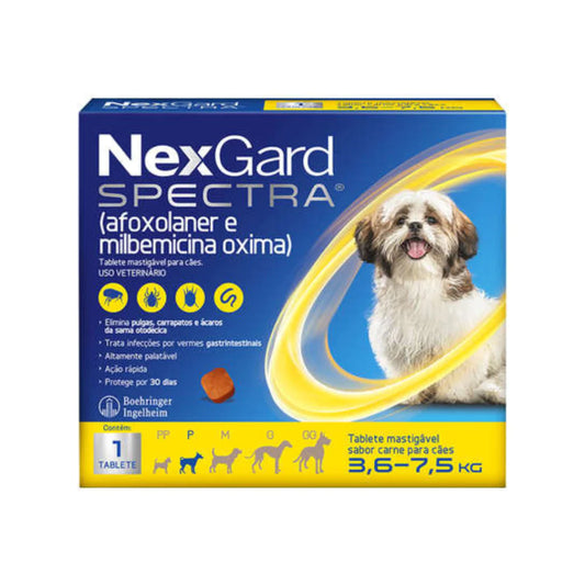 NexGard Spectra Antipulgas, Carrapatos e Vermifugo para Cães de 3,6 a 7,5 Kg