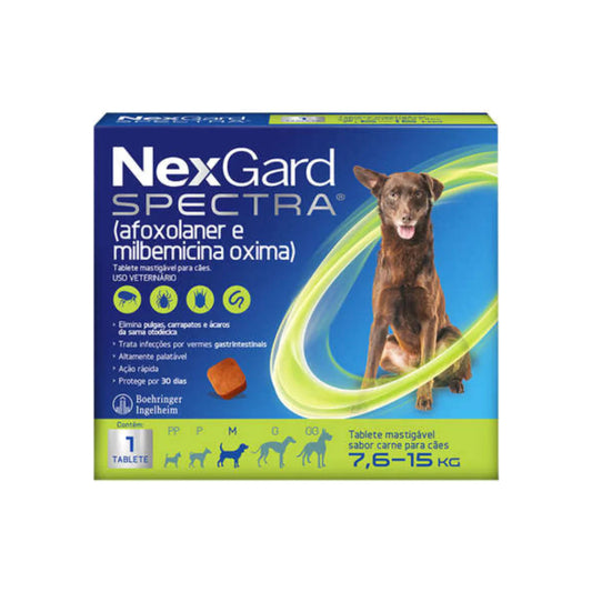 NexGard Spectra Antipulgas, Carrapatos e Vermifugo para Cães de 7,6 a 15 Kg