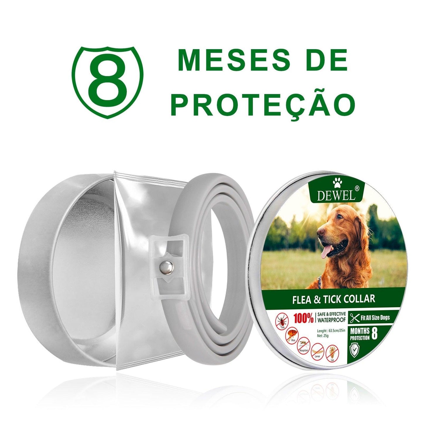 Coleira Antiparasitária Dewel - 8 meses de proteção p/ cães e gatos