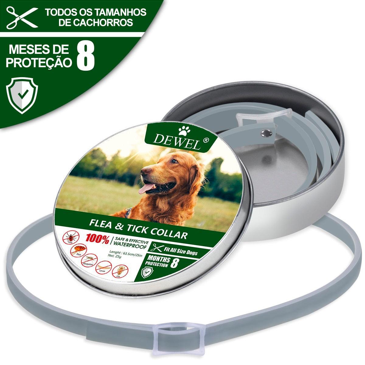 Coleira Antiparasitária Dewel - 8 meses de proteção p/ cães e gatos