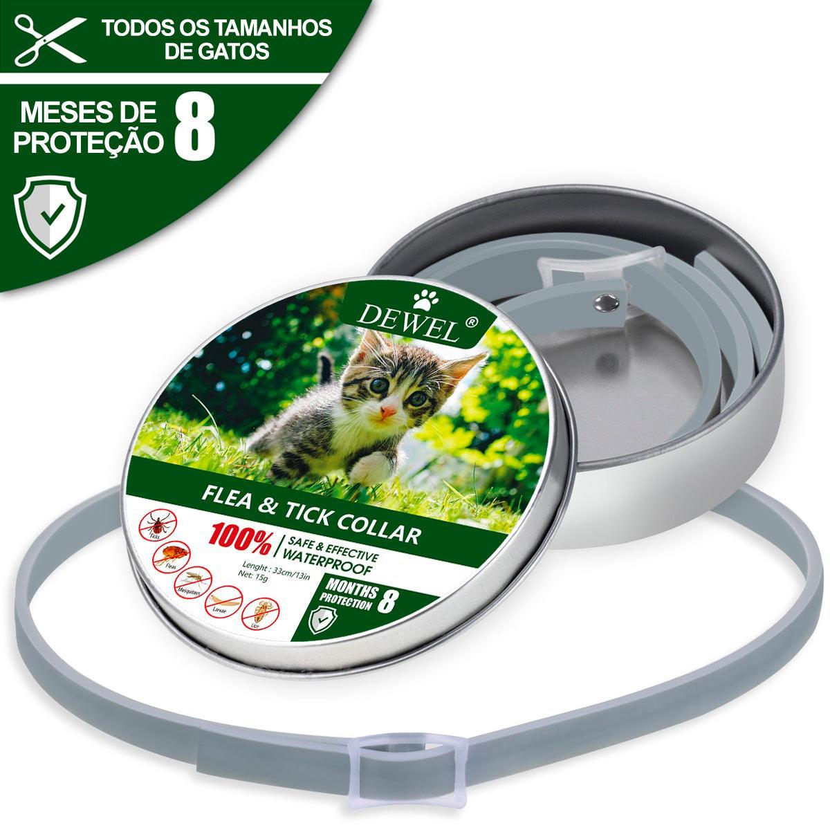 Coleira Antiparasitária Dewel - 8 meses de proteção p/ cães e gatos