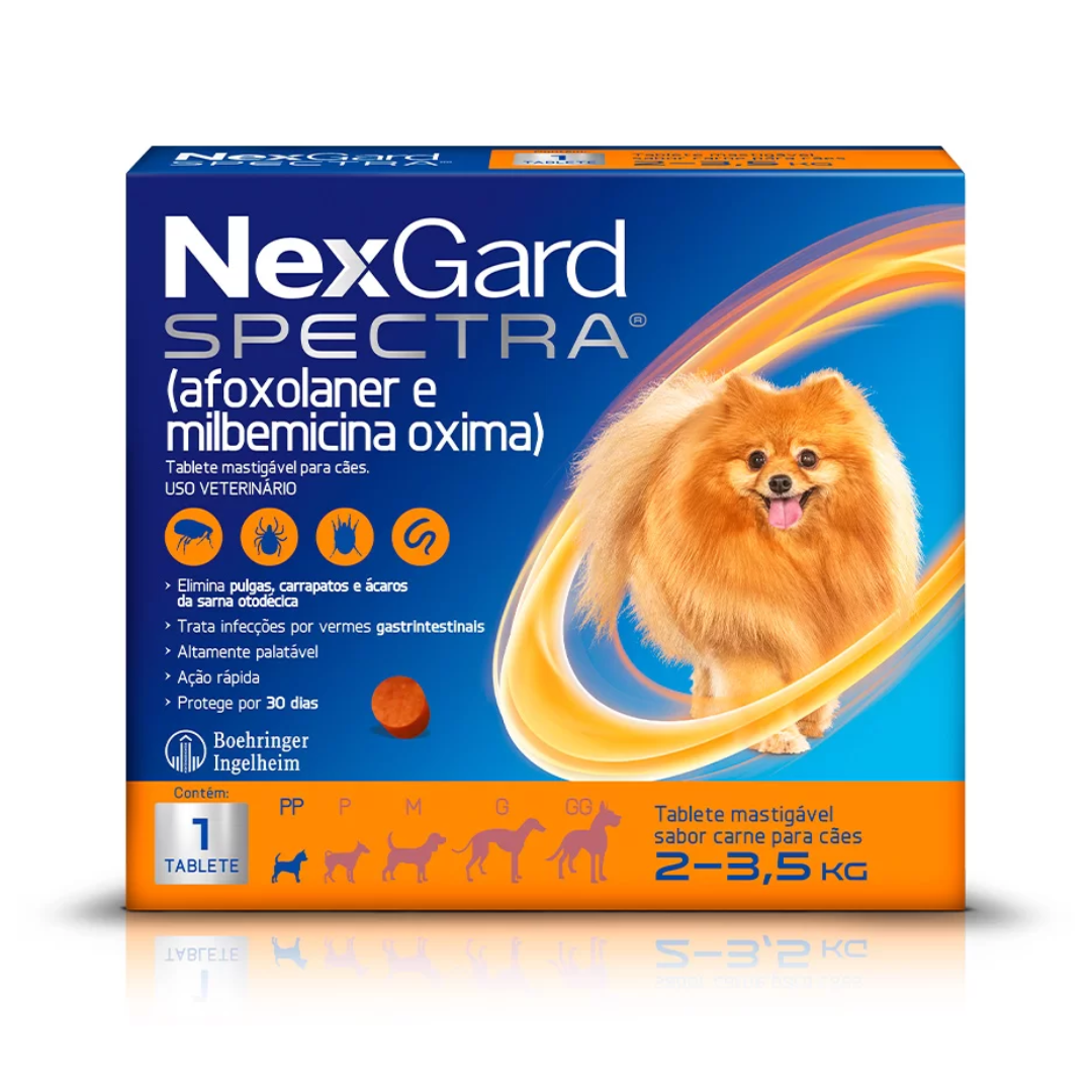 NexGard Spectra Antipulgas, Carrapatos e Vermifugo para Cães de 2 a 3,5 Kg