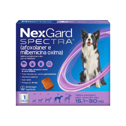 NexGard Spectra Antipulgas, Carrapatos e Vermifugo para Cães de 15,1 a 30 Kg