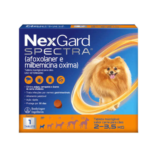 NexGard Spectra Antipulgas, Carrapatos e Vermifugo para Cães de 2 a 3,5 Kg