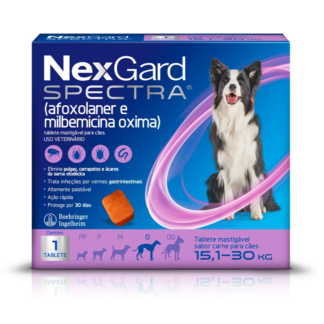NexGard Spectra Antipulgas, Carrapatos e Vermifugo para Cães de 15,1 a 30 Kg