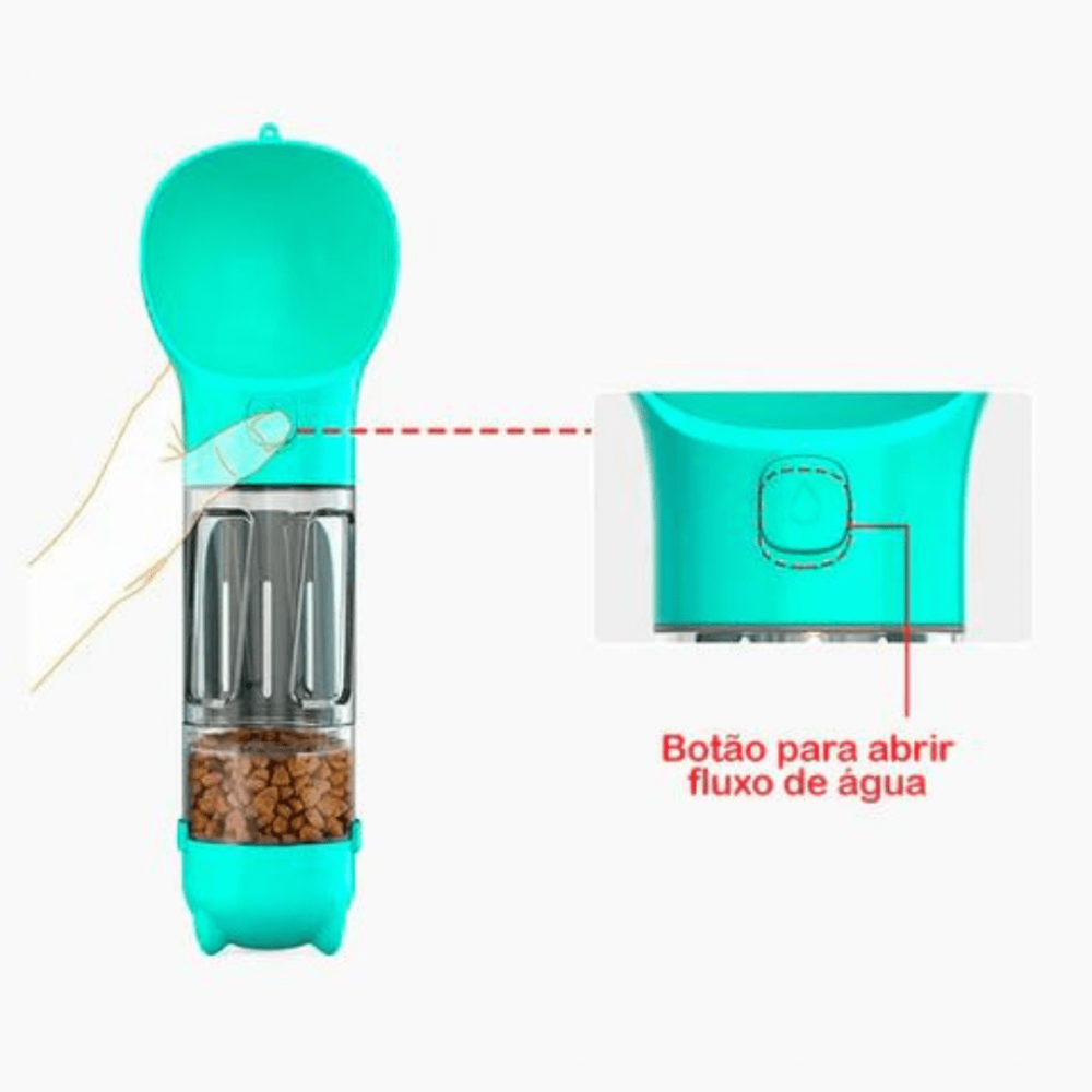 Garrafa 3 em 1 para Ração e Agua com Sacos e Pazinha