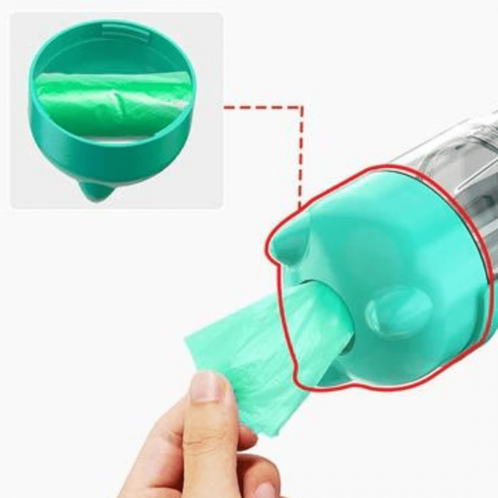 Garrafa 3 em 1 para Ração e Agua com Sacos e Pazinha