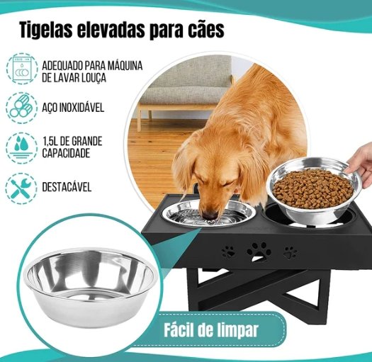 Tigela Alta Regulável Lerry™ | Para Cachorro e Gato